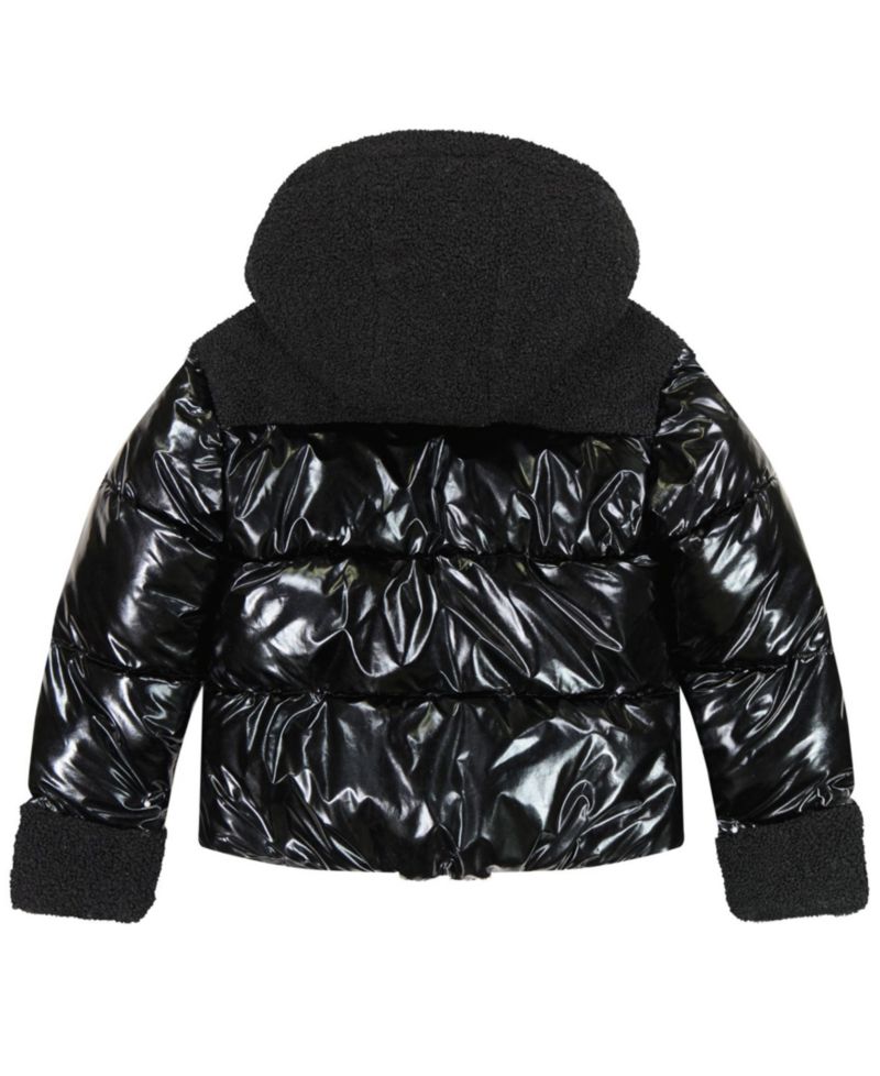 Girls' 6-16 Metallic With Sherpa Hybrid Hooded Jacket