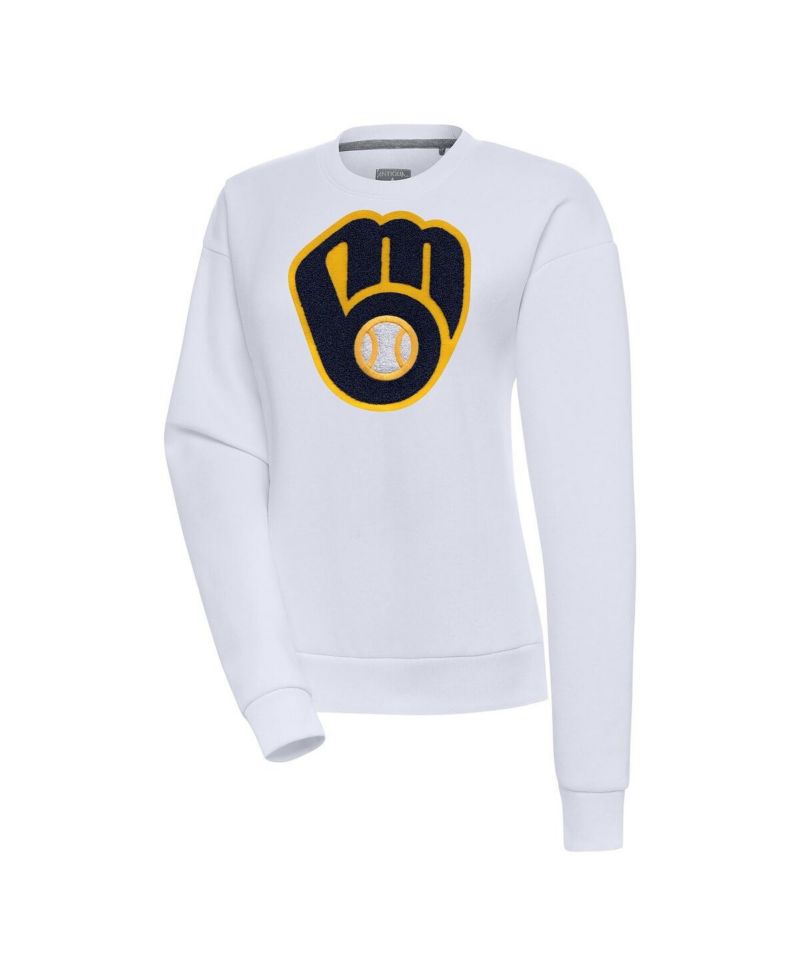 Women's White Milwaukee Brewers Victory Chenille Pullover Sweatshirt