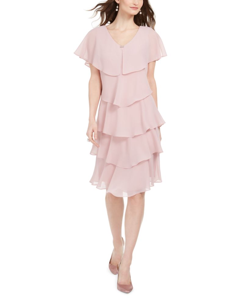 Tiered Rhinestone Capelet Dress