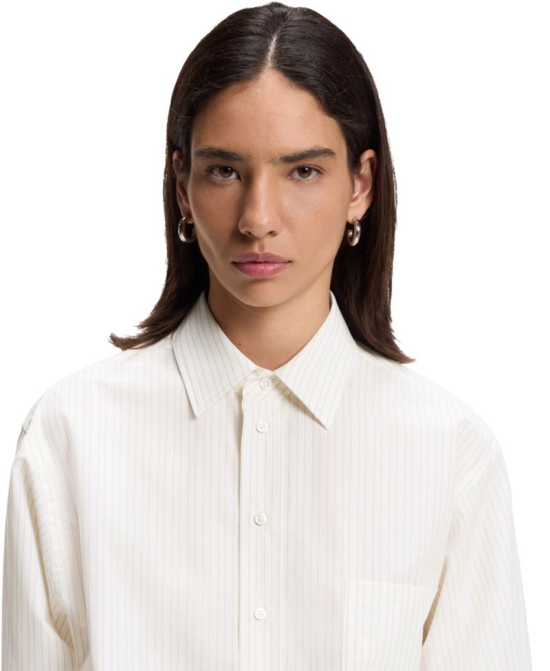 BOSS by Women's Long-Sleeve Relaxed-Fit Vertical-Stripe Cotton Poplin Blouse