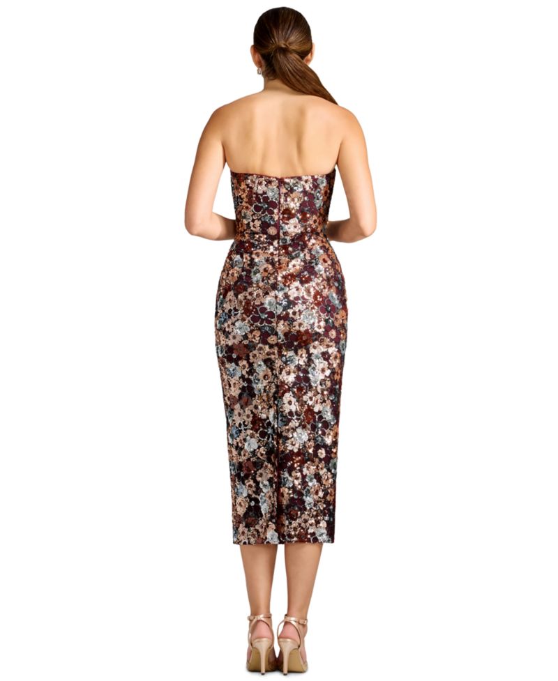Women's Sequin Floral Sweetheart Midi Dress