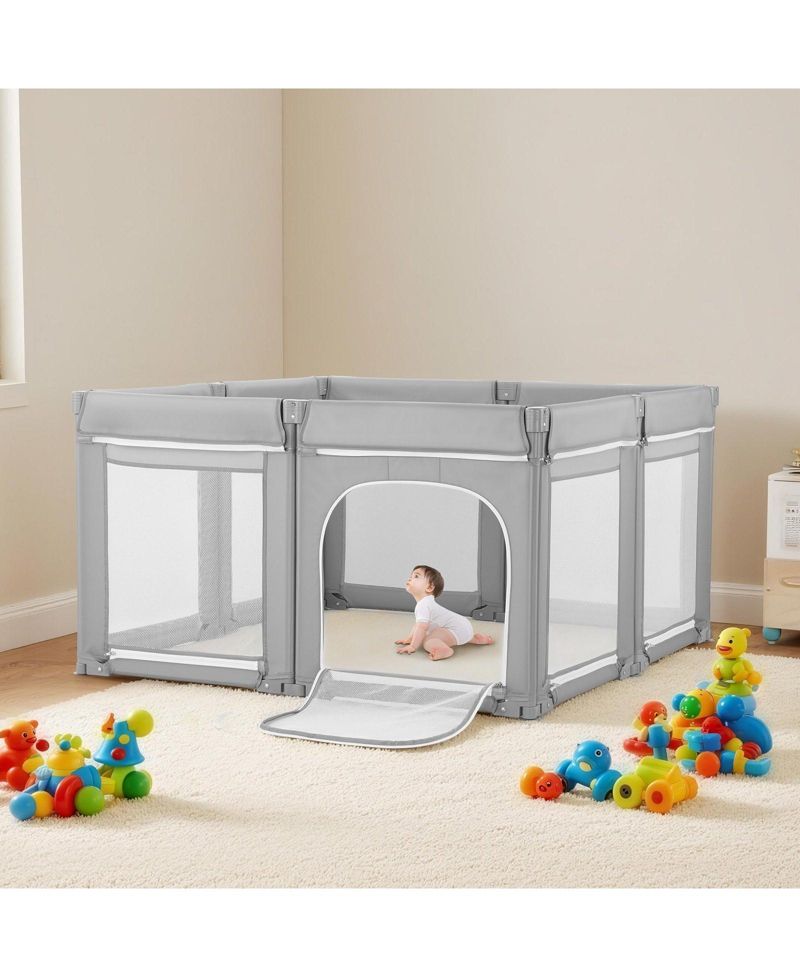 Foldable Baby Playpen for Toddlers, Large Play Yard with Soft Mesh Sides and Zippered Safety Door