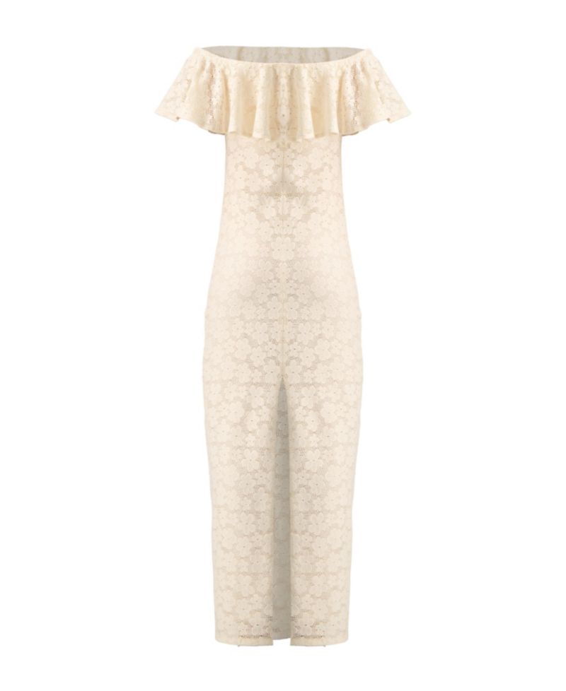 Women's Lace Long Bardot Neckline Dress