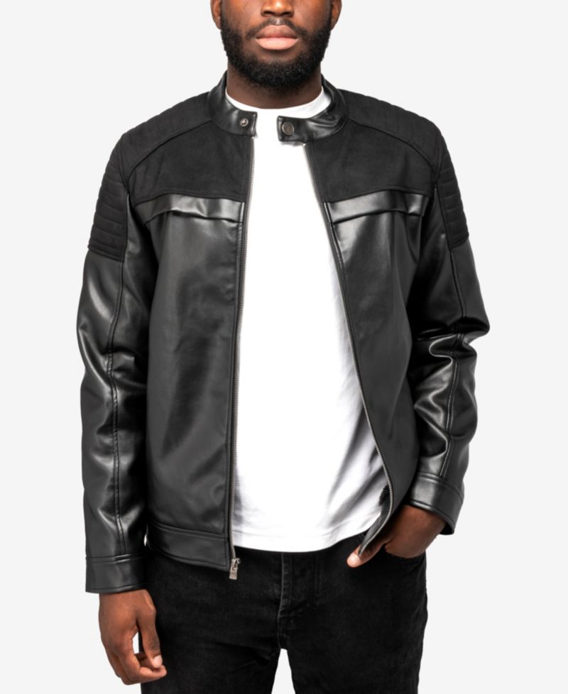XRAY Men's Shiny PU Jacket With Faux Suede Detailing And Faux Shearling Lining