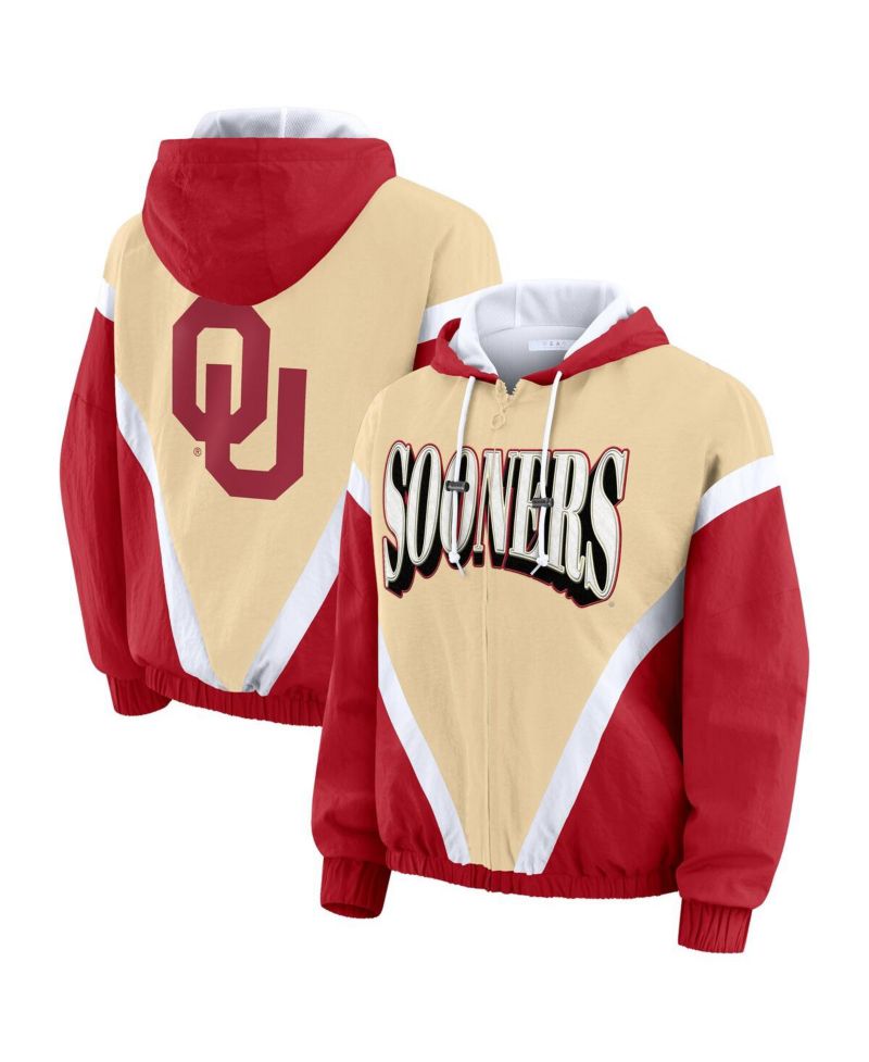 Women's Gold/Crimson Oklahoma Sooners Color Block Full-Zip Hoodie Windbreaker Jacket