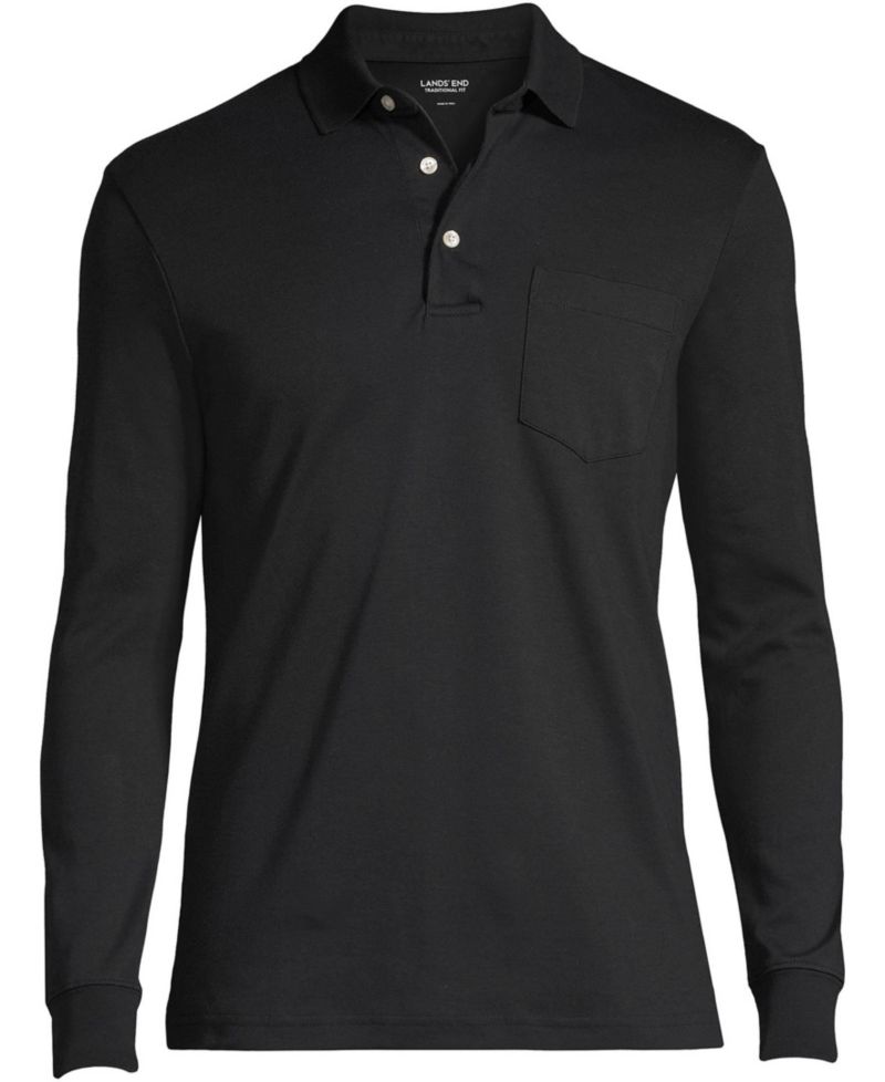 Big & Tall Long Sleeve Cotton Supima Polo Shirt with Pocket