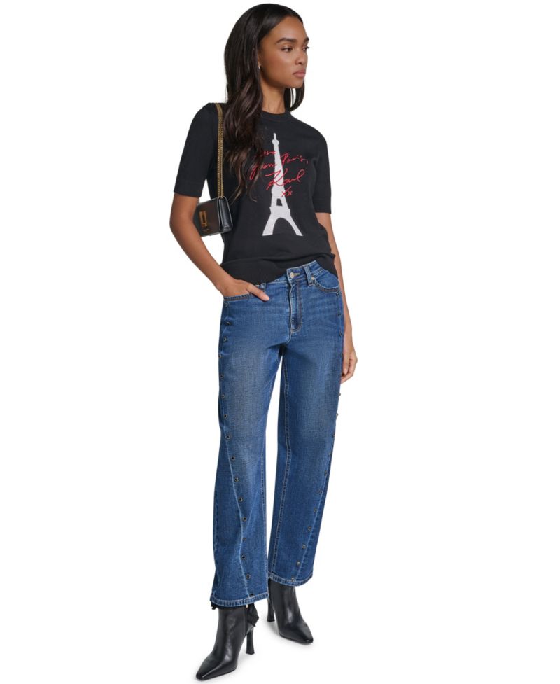 Women's Eiffel Tower Crewneck Short-Sleeve Sweater