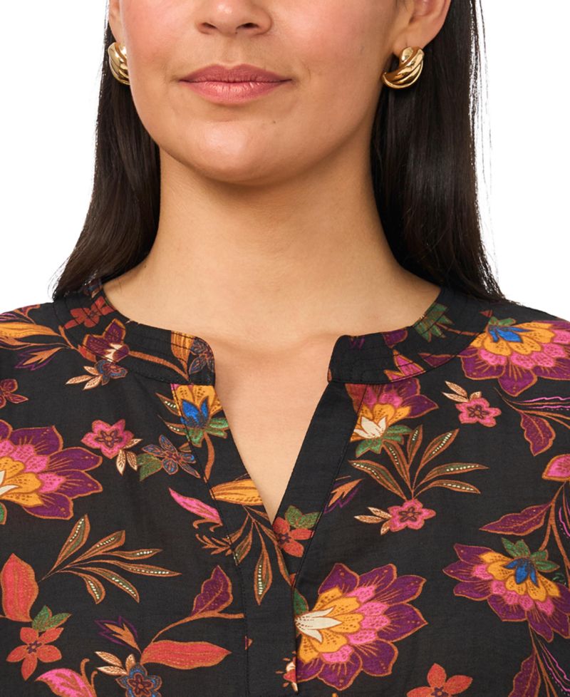 Plus Size Printed V-Neck Short-Sleeve Blouse