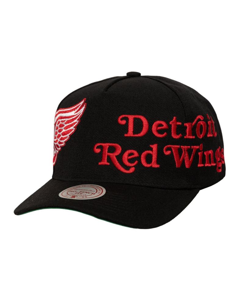 Men's Black Detroit Red Wings Busted Logo Wordmark Wrap-Around Pro Pinch Adjustable Hat