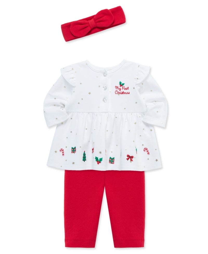 Baby Girls' Merry Embroidered Tunic Top, Pants and Headband, 3-Piece Set