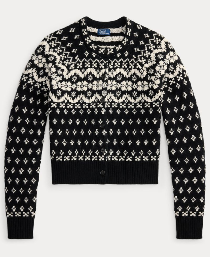 Women's Fair Isle Crewneck Cropped Wool-Cotton Blend Cardigan