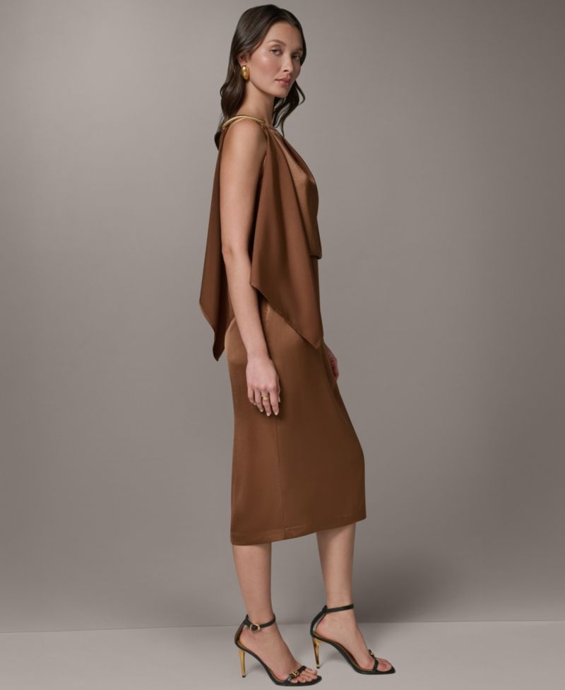 Women's Satin Square Neck Midi Sheath Dress