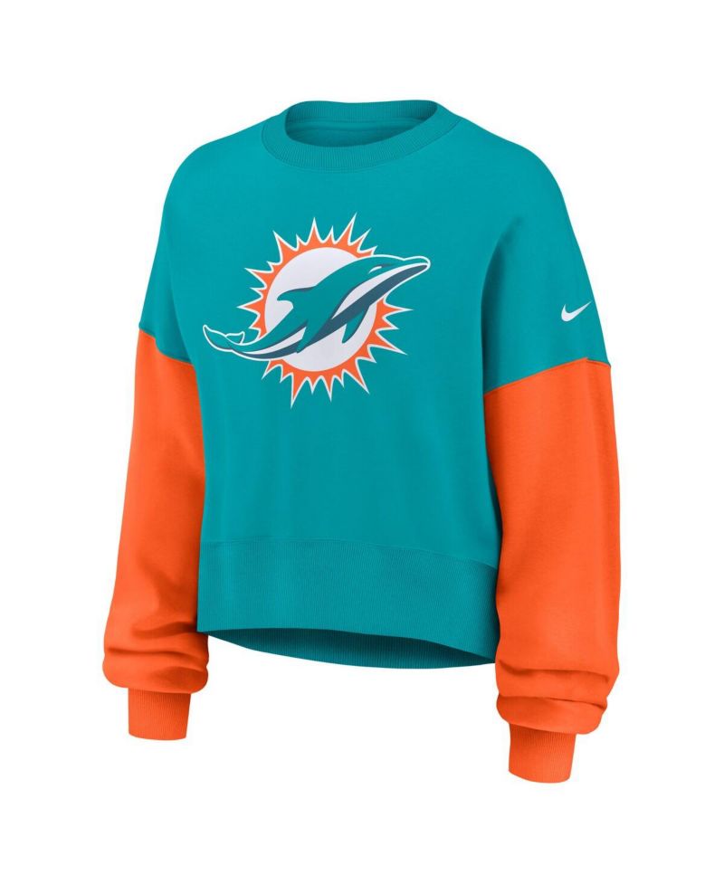 Women's Aqua Miami Dolphins Oversized Color-Block Pullover Sweatshirt