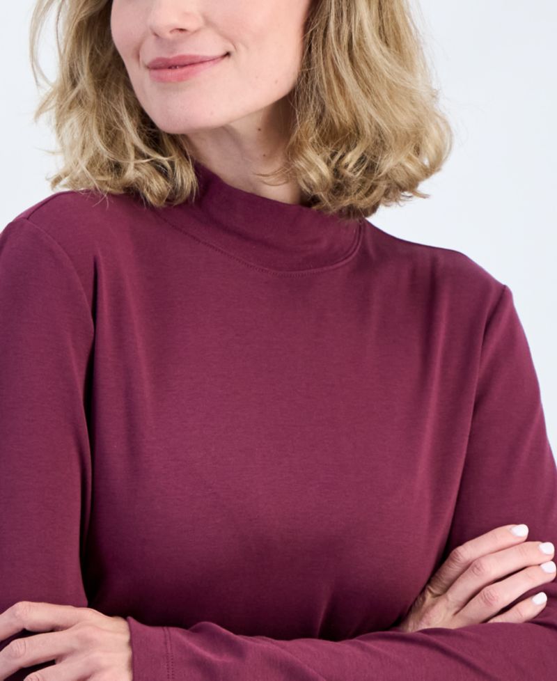Petite Mock-Neck Cotton Long-Sleeve T-Shirt