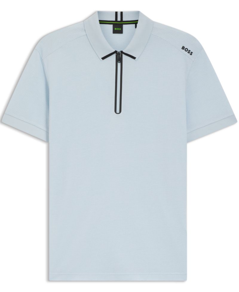 BOSS by Men's Waffle Jacquard Zip-Neck Polo Shirt