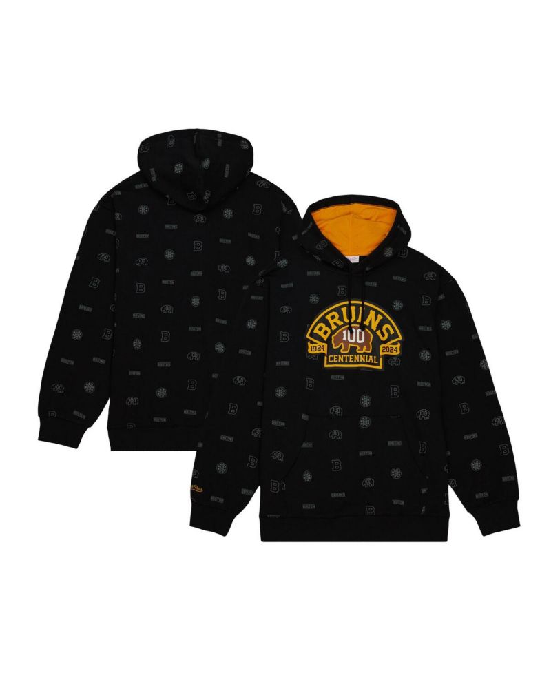 Men's Black Boston Bruins 100th Anniversary Allover Print Pullover Hoodie