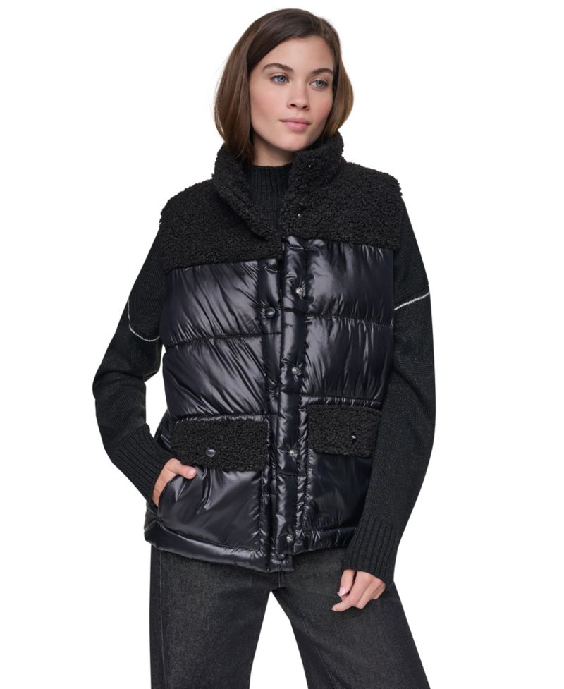 Women's Sherpa Mix Mock Neck Quilted Vest