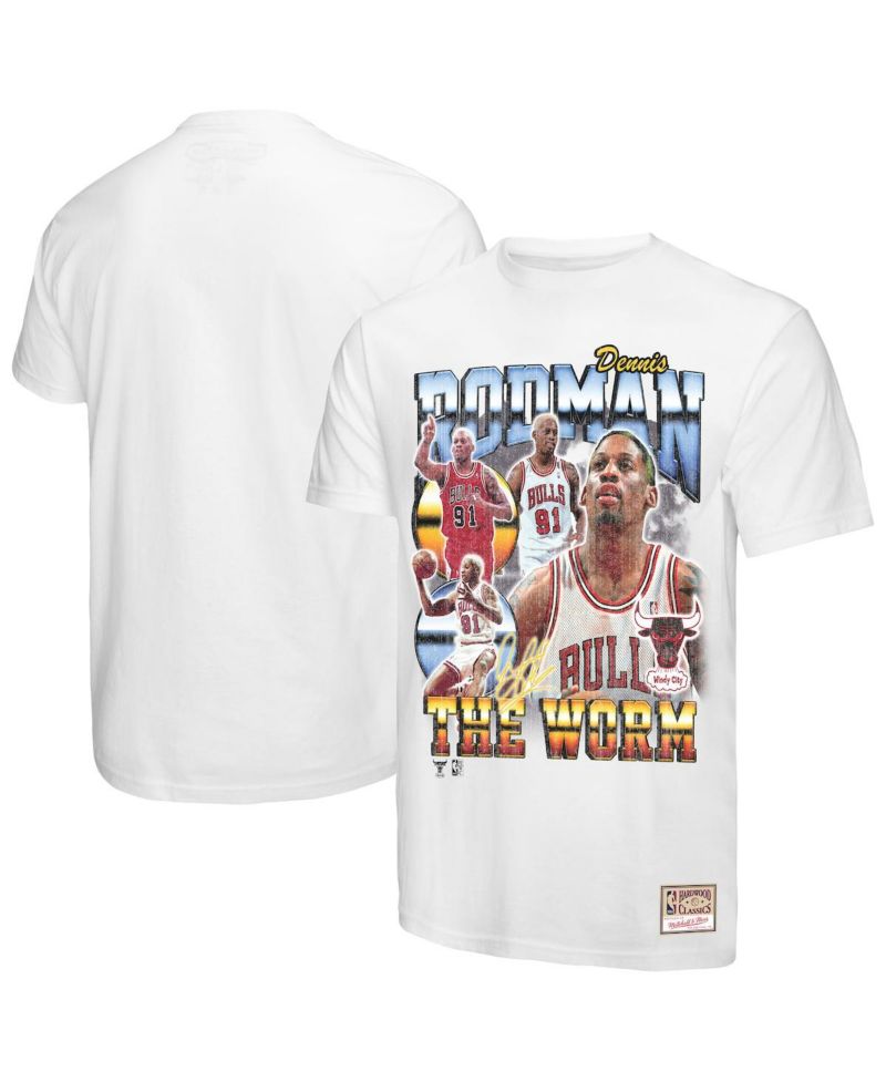 Men's Dennis Rodman White Chicago Bulls Hardwood Classics Commemorative Player Collage T-Shirt