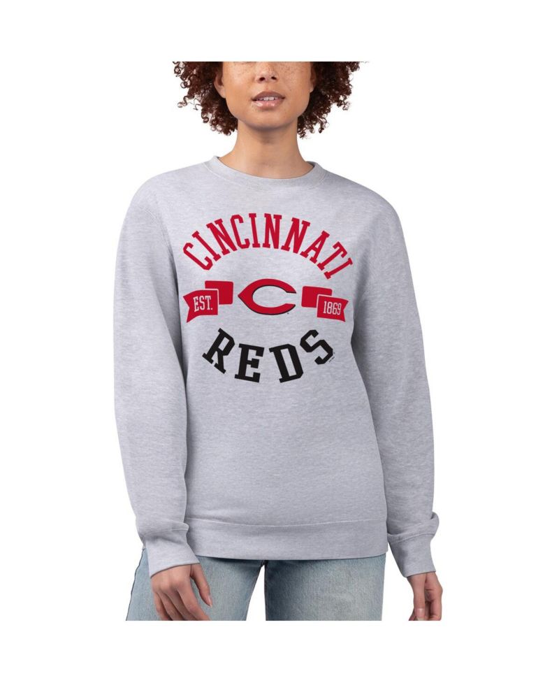 Women's Heather Gray Cincinnati Reds Team Logo Fleece Pullover Sweatshirt