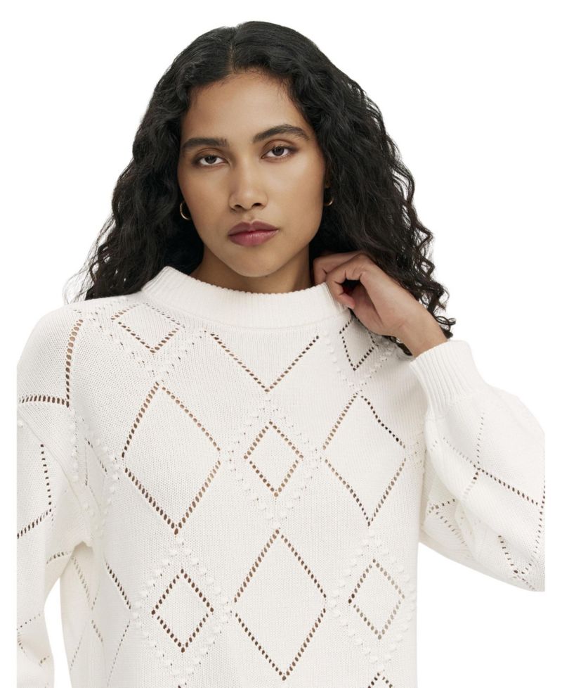 Women's Odette Diamond Pointelle Crewneck Long-Sleeve Sweater