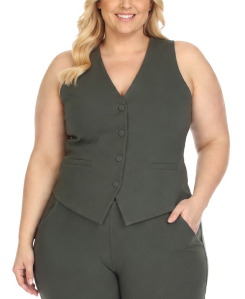 Plus Size Tailored Button Front Vest