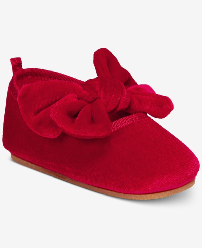 Baby Girls' Velvet Bow Hard-Sole Ballet Flats