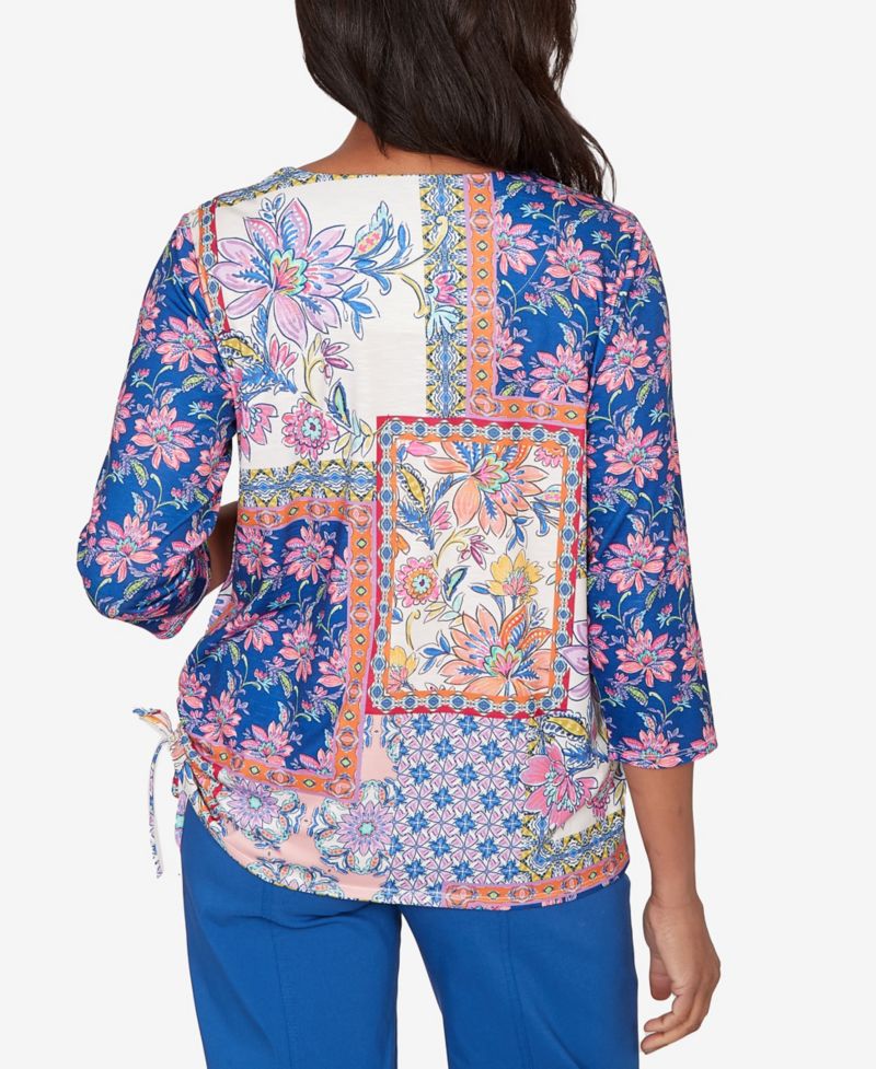Women's The Royal Treatment Geometric Floral Tie Ruched Top