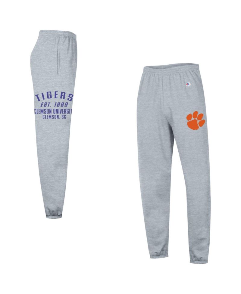 Men's Heather Gray Clemson Tigers Powerblend Banded Fleece Sweatpants