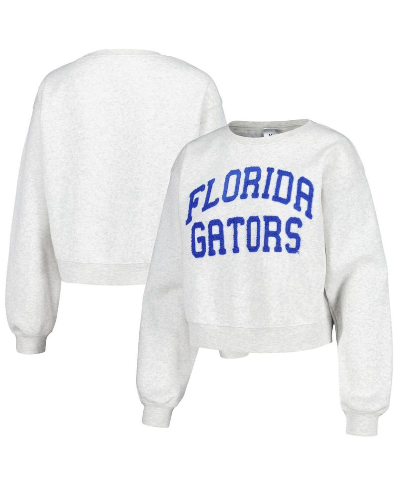 Women's Oatmeal Florida Gators Core Chenille Cropped Pullover Sweatshirt
