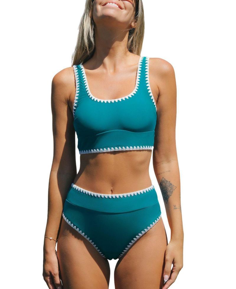 Women's Scoop Neck Tank Wide Straps Stitching Bikini Set