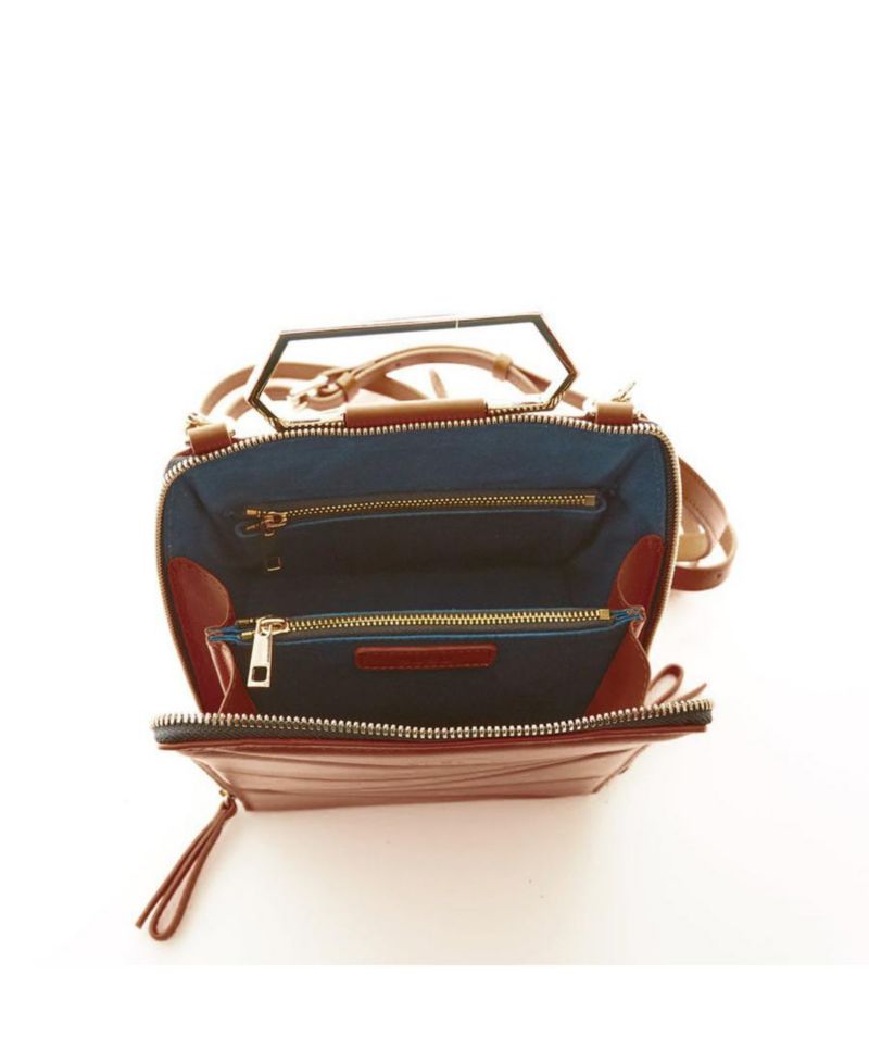 Brown Leather Backpack Purse Women s Convertible Crossbody Bag Modern Geometric Work & Travel Handbag with Top Handle