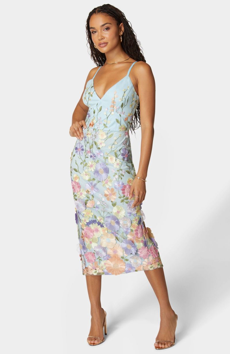 Women's Floral Embroidered Midi Dress