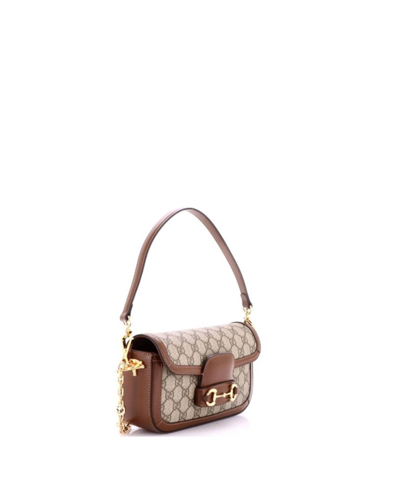 East West Horsebit 1955 Shoulder Bag GG Coated Canvas with Leather
