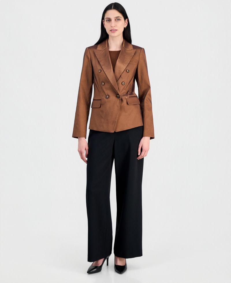 Women's Metallic Crepe Double-Breasted Blazer