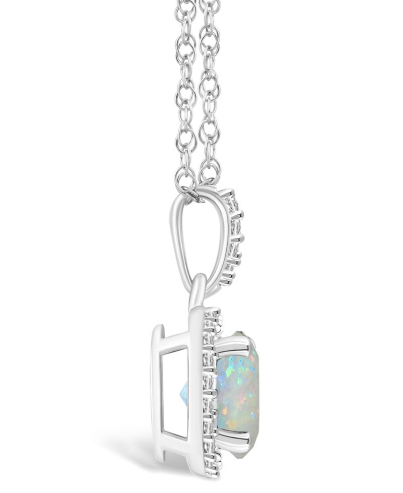 Created Opal (1/2 ct. t.w.) and Created Sapphire (1/6 ct. t.w.) Halo Pendant Necklace in 10K White Gold