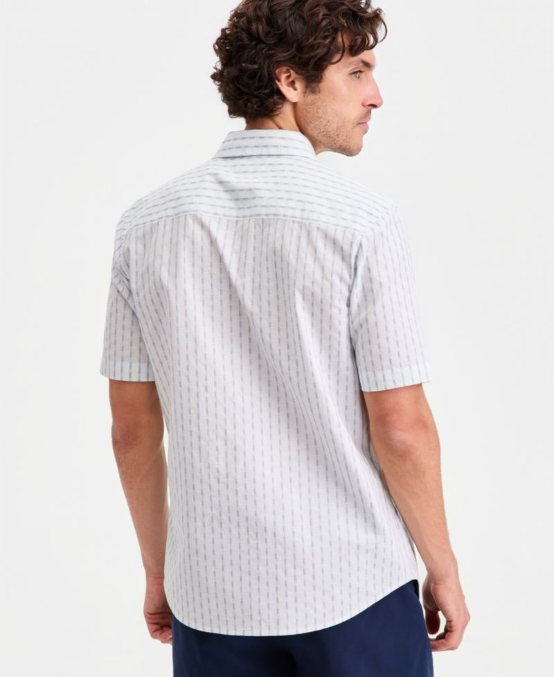 Men's Cotton Textured-Stripe Short-Sleeve Shirt