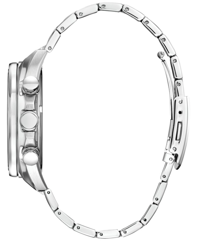 Men's Chronograph Eco Drive Sport Stainless Steel Bracelet Watch 45mm