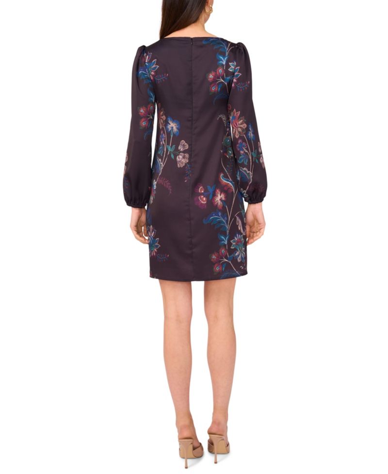 Women's Floral Crewneck Long-Sleeve Dress