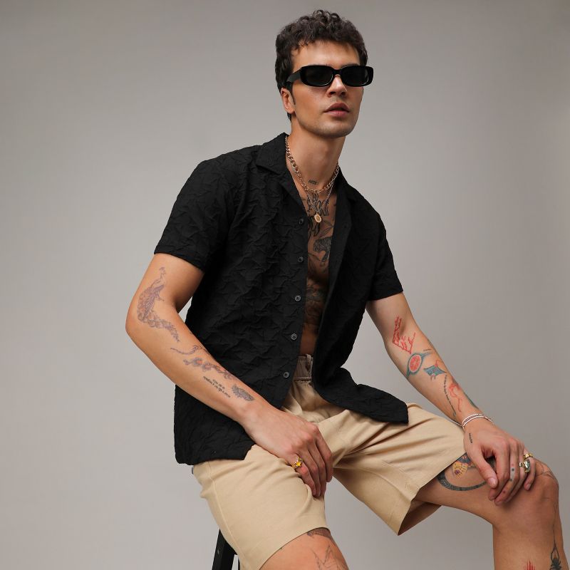 Men's Onyx Black Crumble Textured Shirt