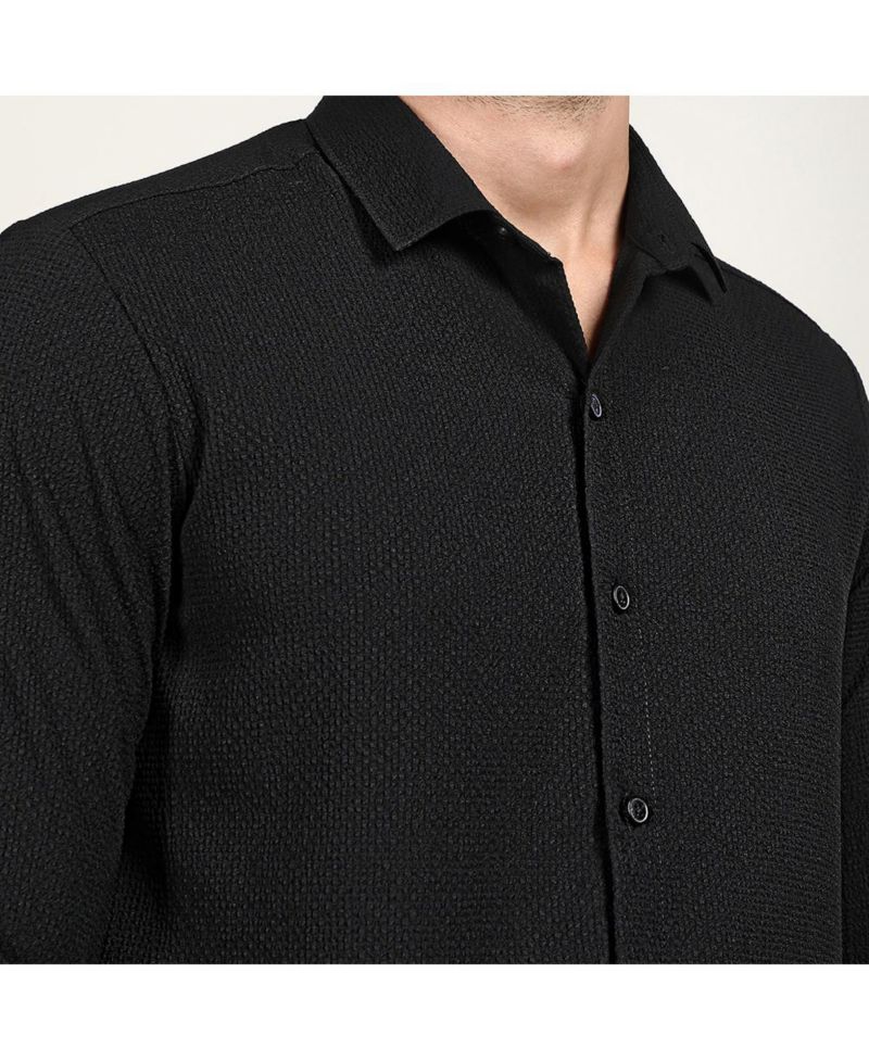 Men's Midnight Black Embossed Micro Check Shirt
