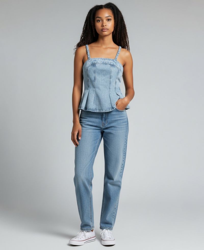 Women's Square Neck Sleeveless Cotton Denim Top