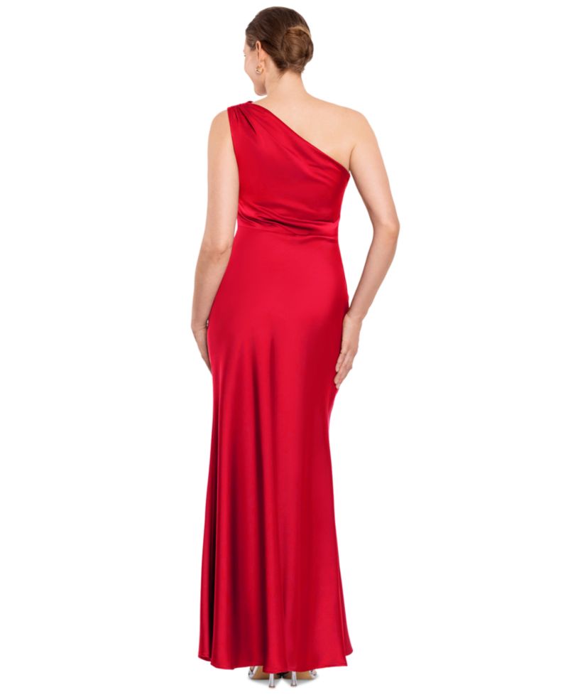 Petite One-Shoulder Draped Evening Gown