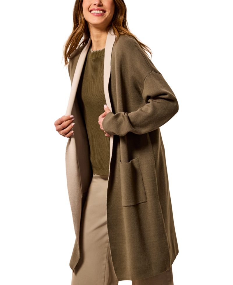 Women's Mid-Length Dropped-Shoulder Patch Pockets Coatigan