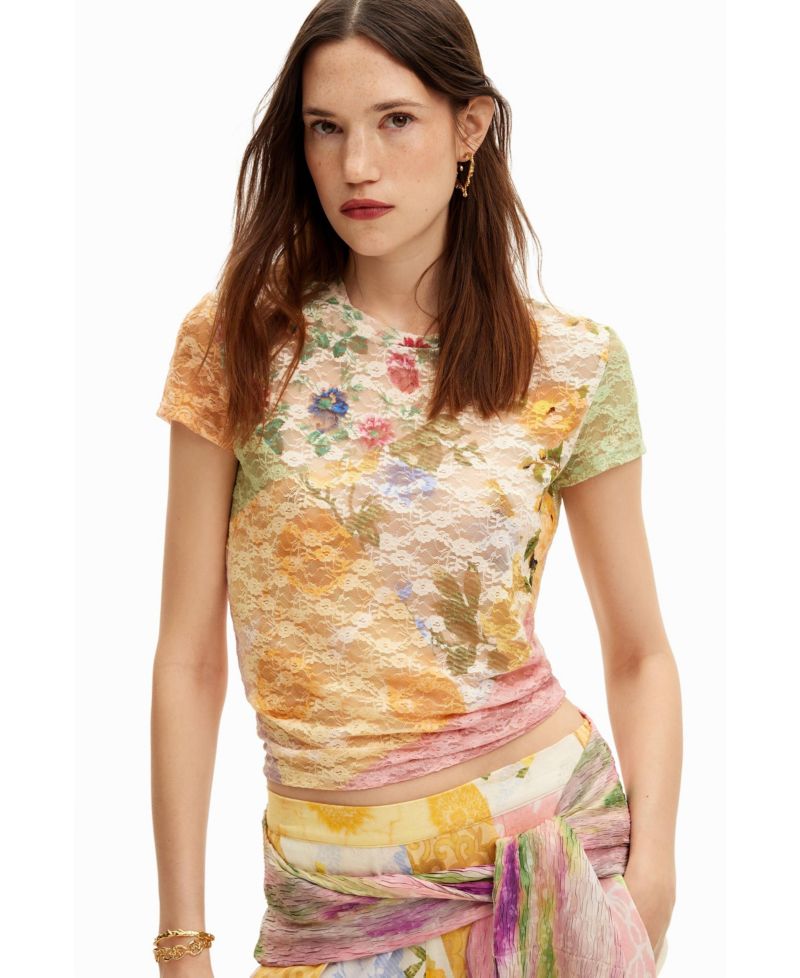 Women's Lace T-shirt with floral pattern