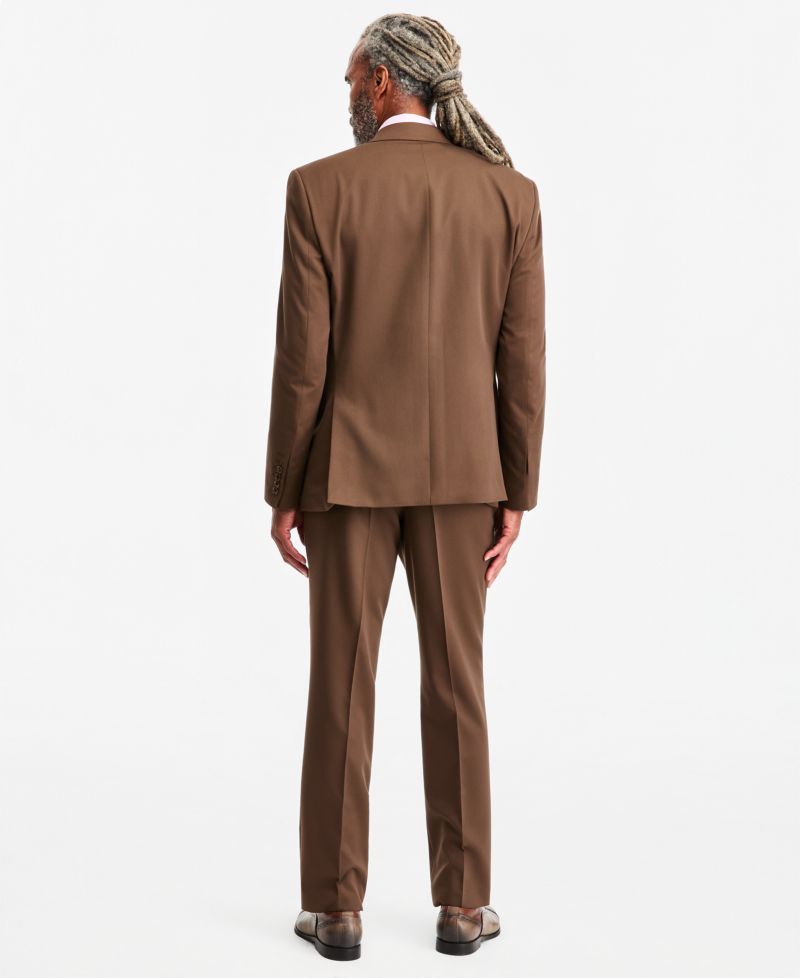 Men's Classic-Fit Medium Brown Suit Separate Double-Breasted Vest