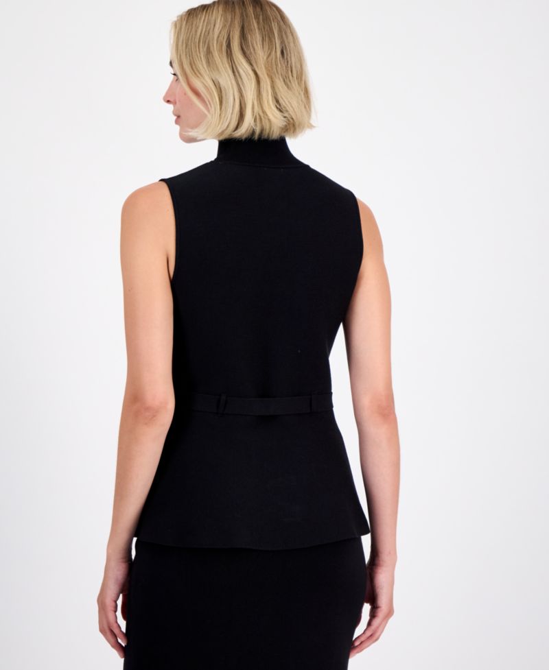 Women's Sleeveless Belted Peplum-Hem Top