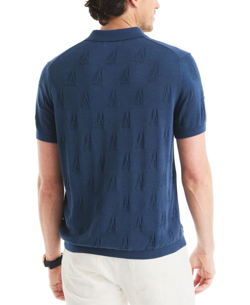 Men's Sailboat Textured Sweater Polo Shirt