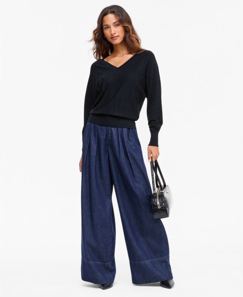 Women's Embellished Double V-Neck Pullover