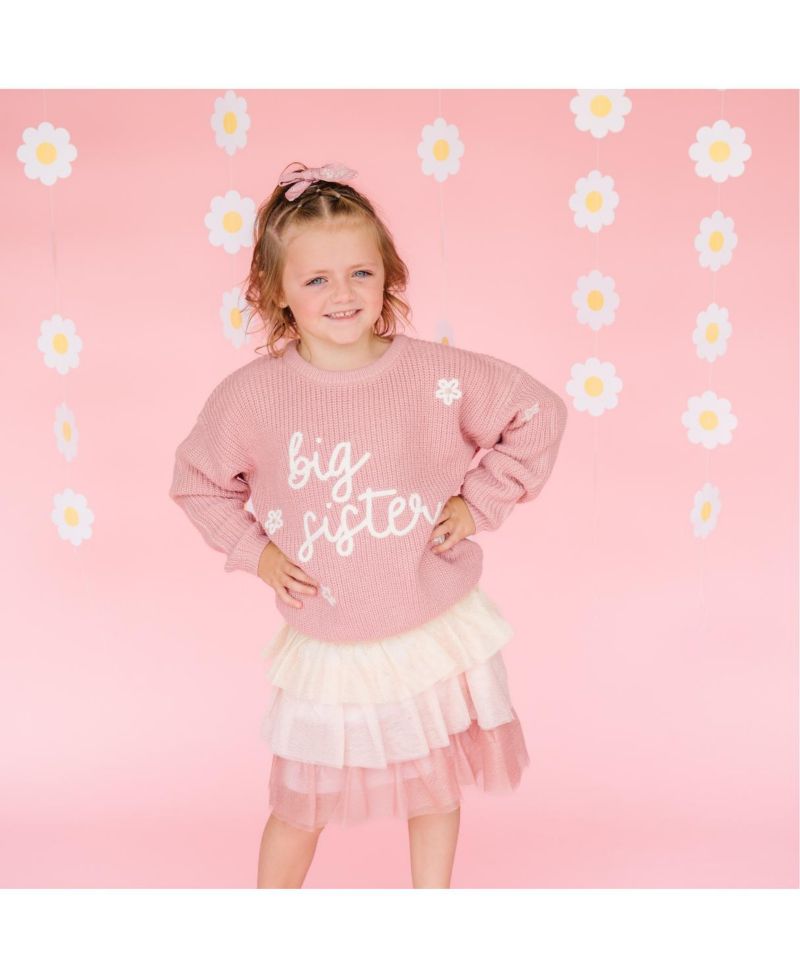 Little and Big Girls Big Sister Knit Sweater