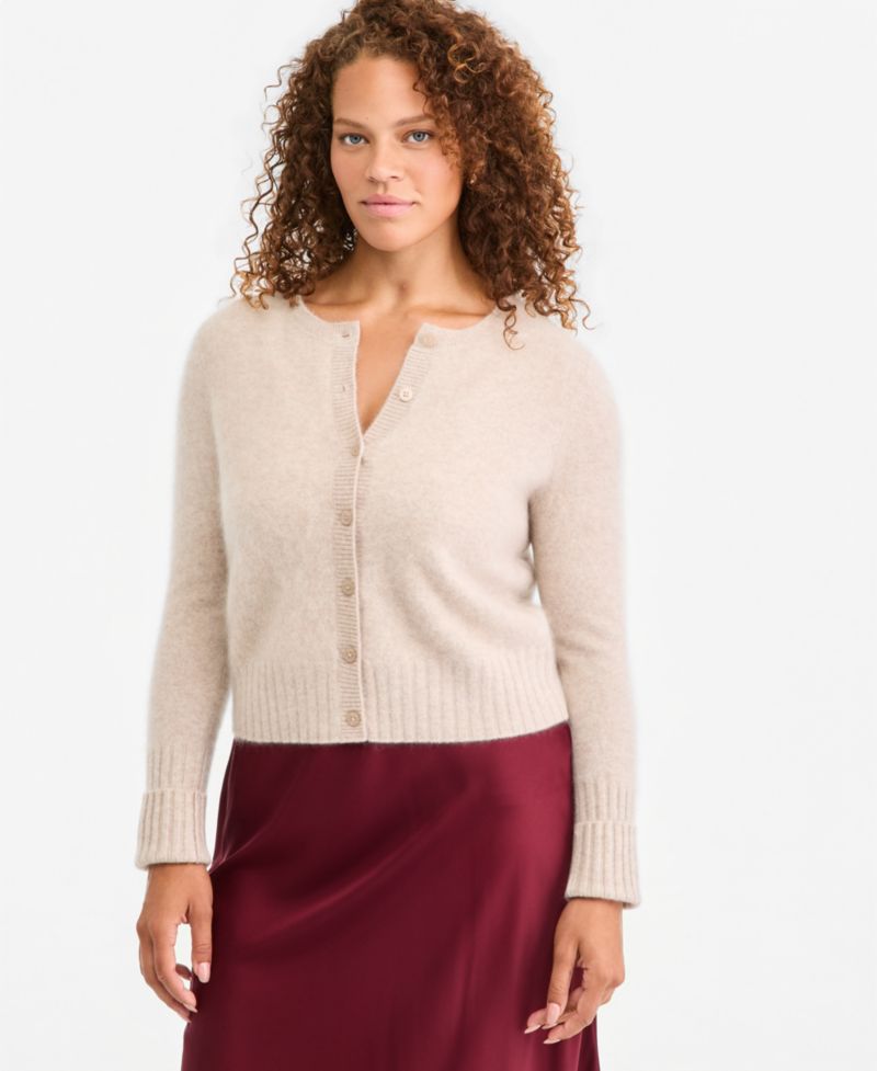 Women's 100% Cashmere Cropped Brushed Shrunken Cardigan